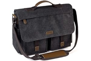 VASCHY Bandolera Hombre Grande, Bolsa Mensajero Hombre Bolso Vintage Lona Encerada Resistente al Agua, 14/15.6/17 pulgadas, para Ordenador Portátil, Maletín con Correa Acolchada para el Hombro