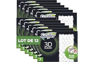 Swiffer Balai Attrape-Poussière Nettoyage 3D Recharges Lingettes Sèches pour Sol, 84 unités (12 x 7), Anti poussière, Attrape et Retient La Poussière