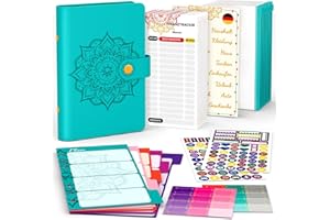 ‎AOCII Budget Planner Deutsch A6, Finanzplaner, Haushaltsbuch zum Eintragen, Sparbuch für Geld, BudgetPlaner, Geldsparmappe, Budget Binder, Geld Organizer, Personal Organizer (türkis)