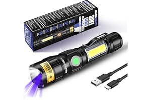 DARKBEAM Linternas UV 365nm USB Recargable, Linterna LED 3 en 1 Lámpara Ultravioleta Luz Negra para Madera, Detector de Orina/Anti-Falsificación/Fluorescente/Resina 365 nm, Base Magnética