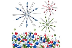 Hotop 24 Pcs Christmas Snowflakes Wire Forms Metal Snowflake Christmas Beads Wire for DIY Jewelry Ribbon Charms with 3 Sizes Mixed Pearl Beads Xmas Ornament Kits(Mixed Colors)