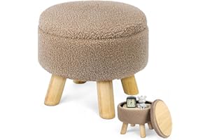 LIANTRAL Okrągły taboret, pluszowy aksamitny podnóżek z miejscem do przechowywania, zdejmowana pokrywa, drewniany podnóżek, nowoczesny taboret tapicerowany, taboret do makijażu, do salonu, sypialni