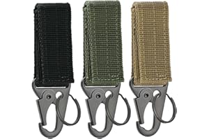 ZKSXOA Nylon Hook & Loop Belt Key Holder, 3 PCS, Belt Clip Key Buckle, Carabiner Clip, Tactical Belt Keychain, Practical Tactical Vest Hook, for Camping Hiking Outdoor Activity (Black, Khaki, Military Green)