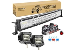 ‎RIGIDON RIGIDON 22 Zoll 55 cm 270W Gebogene led lichtleiste mit 12v kabelbaum kit, 2X 4 Zoll Spot led arbeitsscheinwerfer, Wasserdicht warmweiß Offroad Beleuchtung für Auto Offroad LKW KFZ Traktor 4x4, 6000K