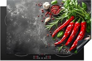 KitchenYeah© Protege Plaque Tapis Pour Induction 80x52 cm Deco Cuisine Protection Vitrocéramique Accessoire Pour Cuisiniere Piment - Béton - Ail - Cuisine