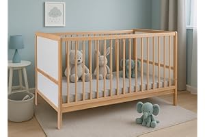 BABY HAPPY BLISS Baby Bliss - Nelly Baby Cot Bed - Two-Level Adjustment for Non-Sitting and Sitting Child - Durable Beech Wood - Three Removable Rungs - 120 x 60 cm