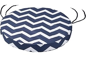SOFTILLO Round Bistro Circular Chair Cushion with Seat Ties – 35cm | Indoor and Outdoor Furniture Seating | Water-Resistant Polyester |Patio, Kitchen Dining, Lawn & Garden, Coffee Shop Use | Zig Zag Dark Blue
