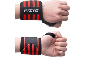 FIZYO Bandages de poignet pour fitness et sport, bandage de poignet avec fermeture Velcro, 54 cm de long et 8 cm de large, pour sport, gym, musculation, unisexe (Rouge, Standard)