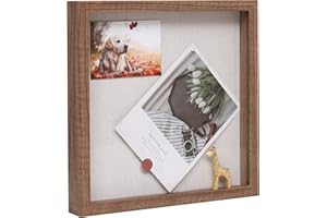 Muzilife 3D Bilderrahmen mit Glasscheibe Tiefe Holz Rahmen zum Befüllen, 25x25cm Objektrahmen, Quadratische Form, Geschenk für Familie Freunde, 1 Stück Braun