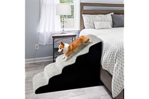 A.FATI Dog Stairs 60 cm High, 5 Steps Dog Ramp for Box Spring Bed, Couch, Non-Slip Pet Stair/Ramp for Small/Injured Dogs, Cats - with Dog Toy Rope, Colour in Grey