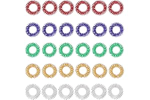 Blulu 30 Pieces Acupressure Rings Spiky Sensory Rings for Fingers Stress Relief Fidget Sensory Massager for Teens Adults (Red, Blue, Green, Gold, Silver)