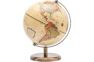 TOPGLOBE Globe Terrestre 14cm - Carte en Anglais - Mini Globe Antique -Décoration éducative/géographique - Support en métal Couleur Bronze - Pour l'école, la maison et le bureau