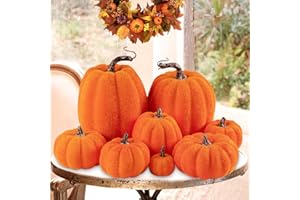 Benjia 8 sztuk Jesienne dekoracyjne dynie, małe i duże aksamitne sztuczne dynie sztuczna pianka na Halloween zbiory Święto Dziękczynienia dekoracja stołu (pomarańczowy)