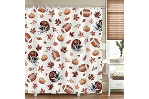 Bonhause Jesienna piłka nożna rugby zasłona prysznicowa, jesienne dynie liście klonu zasłona łazienkowa 180 x 180 cm wodoodporna odporna na pleśń i pleśń tkanina poliestrowa zasłona łazienkowa z 12