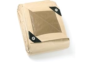 GUARD SHIELD Telone di copertura in tessuto con occhielli, 4 x 6 m, 160 g/㎡, beige/cachi, multiuso, impermeabile, antistrappo, stabilizzato ai raggi UV, resistente alla muffa