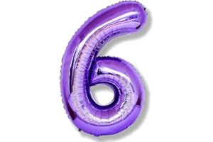 ISNDARE Purple Number 6 Balloon for Girls 6th Birthday, 40 Inch Number Foil Balloon 6, Mylar Helium Large Balloon for Kids 6 Years Old Birthday Party Decor Anniversary Graduation Party Decorations Supplies