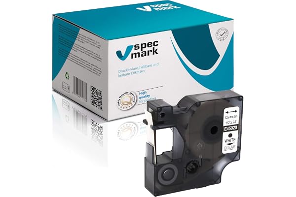 specmark Compatible avec le ruban DYMO D1 45020 12 mm x 7 m blanc sur transparent (S0720600)