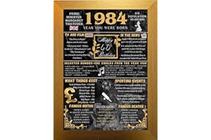 Aryllis A4 Framed 40th Birthday Print, The Year You Were Born - 1984, Manufactured in the U.K., Birthday Gift for 40 Year Old - Gold Frame