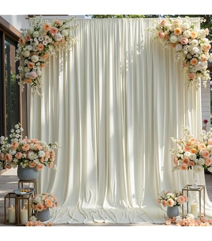 thumbnail image 2 of Ivory Backdrop Curtains 2 Panel 5ft X 10ft Polyester Fabric Wedding Backdrops For Arch Party Stage Ceremony Photography Background Decoration 2 of 11