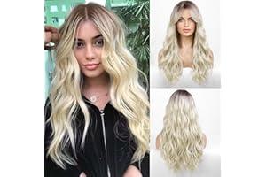 WOKESTAR Długa Platynowa Peruka dla Kobiet z Włosów Syntetycznych z Grzywką Firanką