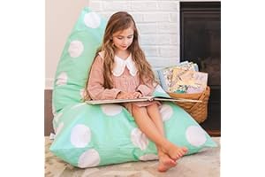 Butterfly Craze Bean Bag Chair Cover, Functional Toddler Toy Organizer, Fill with Stuffed Animals to Create a Jumbo, Comfy Floor Lounger for Boys or Girls, Stuffing Not Included, Aqua Polka Dots