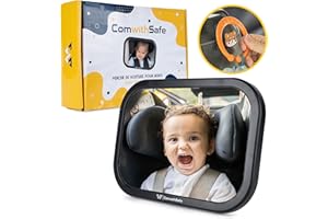 ComwithSafe Miroir Voiture Bébé Sécurisé - Rétroviseur Intérieur Incassable, Réglable 360° pour Siège Arrière - Installation Rapide - Vision Claire et Large pour bien voir l'enfant - Accessoire Auto