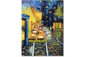 Fokenzary handgemalte Cafe Terrasse Reproduktion von Vincent Van Gogh Leinwand Wanddekoration gerahmt 24x32in