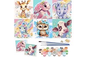 LAISLLA Peinture Numero Adulte, 6 pièces Animaux Kit de Peinture à l'huile sur Toile Bricolage pour Enfant, Paint by Numbers avec Peintures et Pinceaux Sans Cadre 20×20 cm