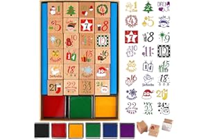 DPKOW 1-24 Stempel Adventskalender Zahlen aus Holz, Weihnachtskalender Stempel für Basteln mit Stempelkissen 6pcs, Deutsch Zahlen Stempel für Adventskalender Selber Machen DIY Adventskalender