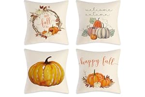 LOEPENLE Zestaw 4 poszewek na poduszkę na jesień, 45 x 45 cm, dekoracyjna poszewka na poduszkę, na Święto Dziękczynienia, na kanapę, jesień, do domu, na sofę i jesień