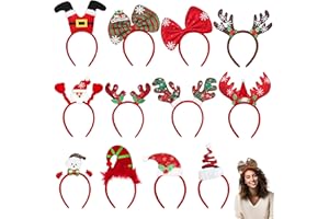 VFZILH 12 Stück Haarreifen Weihnachten,Weihnachts Haarreif für Erwachsene Damen & Herren,Xmas Haarreifen Set mit Rentier Haarreif,Santa Claus,Schneeflocken,Weihnachts Haarschmuck & Kopfschmuck Weihnachten