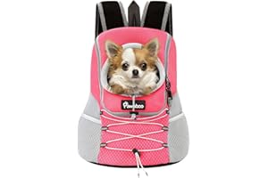 Pawaboo Mochila del Perros, Mochila Portadora de Mascotas con Abertura con Cordón Retráctil, Bolsa de Viaje para Mascotas Bien Ventilado para Gatos Perros Pequeños Medianos, Talla M, Rosa