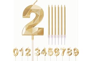 HONGCI Number Candle Gold 2 Candle 2nd Birthday Candles for Cake, Happy Birthday Candles 2nd Birthday Cake Candles Cake Topper for Kids Girls Boys Birthday Wedding Company Anniversary Cake Decorations
