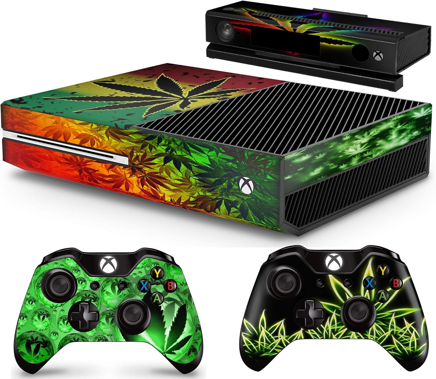 GNG WEED Console Skin Decal Sticker + 2 Controller Skins compatible with Xbox One & Kinect