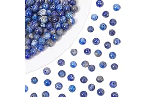 nbeads 100 Pcs Perles de Pierre Naturelle, 6mm Naturel Lapis Lazuli Lâches Rondes Pierres Précieuses Charmes pour Collier Bracelet Fabrication Bijoux, Trou: 1mm, Bleu