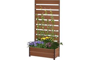 dobar® Jardinière XXL en WPC avec Brise-Vue en Treillis Haut - Grande jardinière idéale pour balcons et terrasses - 72 x 33 x 137 cm - Teck