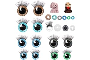 JJYHEHOT 12 Pezzi Occhi Amigurumi, Glitter Occhi in Plastica con Rondelle, Colore Occhi di Sicurezza con Ciglia, Occhi per Pupazzi per Animali all'Uncinetto Bambola Pupazzo Peluche, 9/10/12/14mm