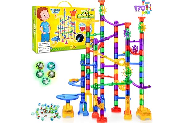 JOYIN Circuits de Billes Ensemble de Marble Run (170 pièces), Jouet de Bloc de Construction Educatif STEM (120 pièces en Plastique + 50 Billes de Verre)