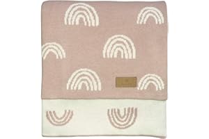 ‎DIKOS Baby Blanket Made of 100% Organic Cotton, Pink Rainbows, Girls’ Knitted Blanket, Rainbow, Dusky Pink Baby Blanket, Cotton Blanket, First Blanket, Knitted Pram Cuddly Blanket, Newborn Gift for Birth