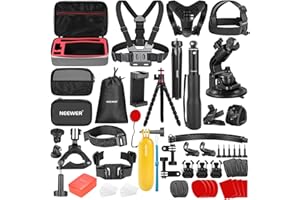 NEEWER Kit di Accessori per Action Camera 61 in 1 per GoPro Hero 12/11/10/9/8 Max Fusion DJI Osmo Action 4 3 2 Insta360 X3 X2 ONE RS GO3 GO2 AKASO APEMAN Campark SJCAM e Altre Action Cam, Nero