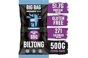 BEEFit Biltong Beef Jerky Big Bag - Healthy High Protein Snacks, Gluten Free and Keto Friendly Snack - Perfect for On-the-Go or Fitness Enthusiasts - 500g (BBQ, 2x250g)