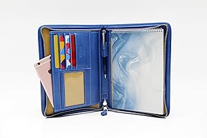 NODA A5 Schreibmappe Portfolio Dokumenten-Mappe Konferenzmappe A5 Reißverschluss, Lederoptik hellblau