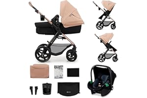 Kinderkraft MOOV2 Carrito bebé 3 en 1, EVA, Mink PRO I-Size, Sistema de Viaje, Cochecito para Bebé, Silla de Paseo, Plegable, para Recién Nacido, Desde el Nacimiento hasta los 3 Años, Beige