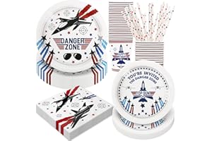 BOIKOKY Fighter Party Geburtstagsparty Dekorationen, 120 Stück Militärjet Themen Partygeschirr Einweg und Cool Inklusive Pappteller, Servietten, Becher und Strohhalme | für 24