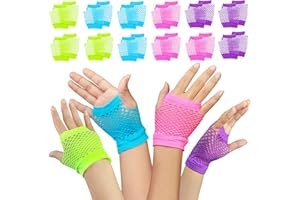 Novelty Place Guantes de rejilla sin dedos Multicolor Guantes de para los 80 fiesta de disfraces, Halloween, accesorios para fiestas Mujeres Chicas (12 pares)