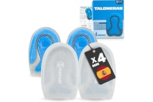 Podcase - Pack de 4 Taloneras para Corregir el Espolón Calcaneo y la Fascitis Plantar - Plantillas de Silicona para Hombre y Mujer - Pantilla de gel para espolones - Unisex Gris (Talla 41-47)