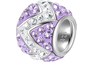 Andante-Stones 925 Sterling Silber Kristall Strass Bead Charm Zigzag (Flieder) Pavé mit CZ Zirkoniasteinen - Element Kugel für European Beads + Organzasäckchen