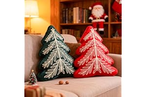 Lanpn Zestaw 2 Poduszka świąteczna, Gałązki i gwiazda Poduszka Choinka Świąteczna, świąteczna dekoracja, zimowe poduszki dekoracyjne na kanapę Łóżko (Zielony i Czerwony, 40,5x52cm)