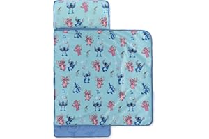 Jay Franco Colchoneta para Siesta Infantil Plegable Disney Lilo y Stitch, Saco de Dormir Infantil Tipo Manta con Almohada para guardería y Fiestas