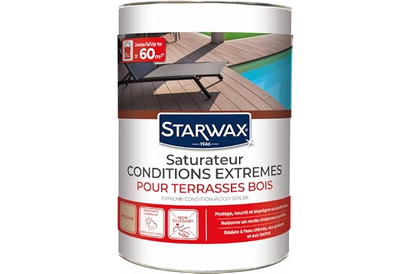 STARWAX - Saturateur Bois Extérieur Incolore - Conditions Extrêmes - Pour Terrasse - Nourrit & Protège - Résiste Aux UV, Intempéries, À L’Eau Chlorée - Fabriqué En France - Jusqu’à 60m2 - 5L